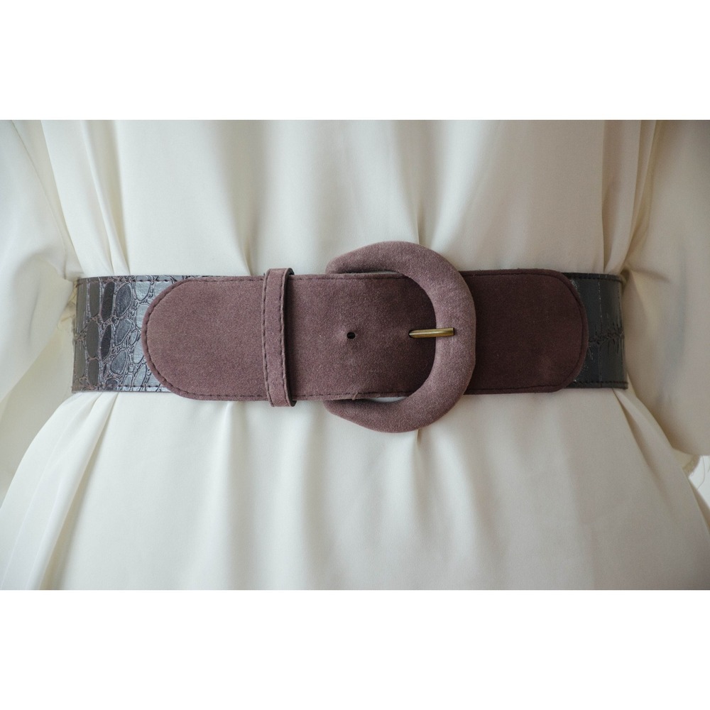 Waist Belt Alligator Suede Statement 25-27 Dark Brown Wide 90s Vintage